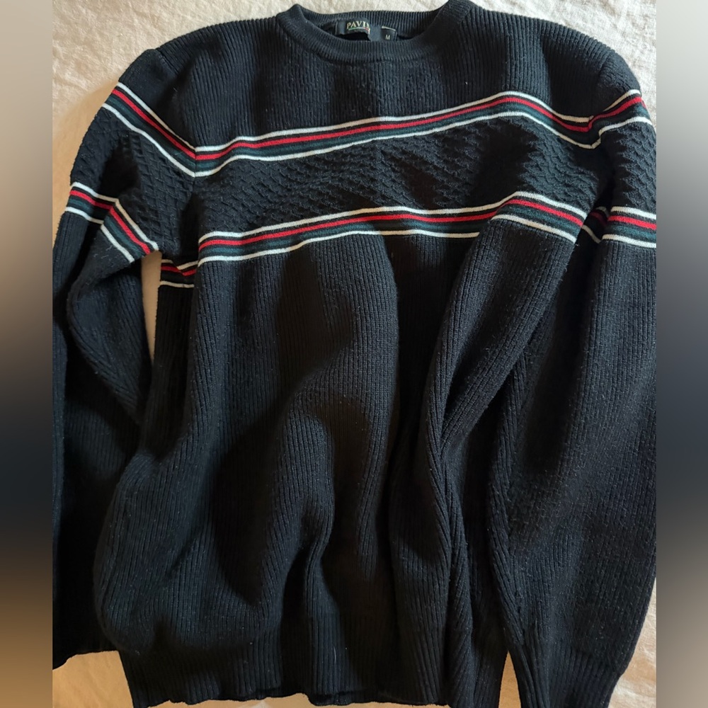 Pavini Men's Sweater with Black and Multicolor Stripes